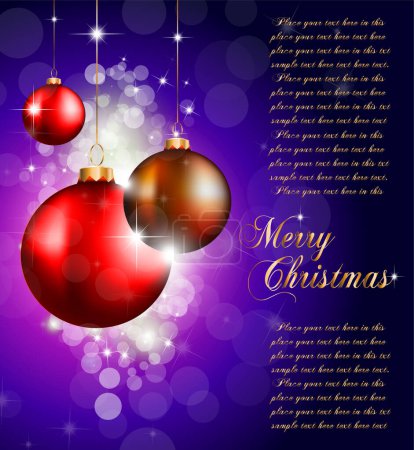 Téléchargez les illustrations : Christmas card with red balls, christmas decorations, vector illustration - en licence libre de droit