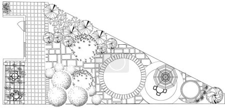 Ilustración de Plano de jardín plantas decorativas blanco y negro - Imagen libre de derechos