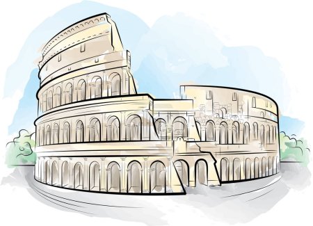 Ilustración de Italia coliseo en roma. ilustración vectorial dibujado a mano. - Imagen libre de derechos