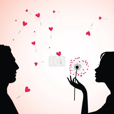 Ilustración de Silueta de una pareja con corazones de amor. Día de San Valentín - Imagen libre de derechos