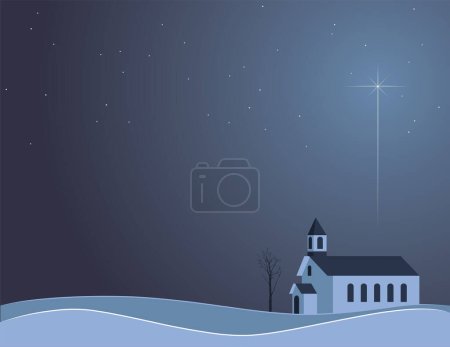 Téléchargez les illustrations : Illustration d'une petite église la veille de Noël, illustration vectorielle design simple - en licence libre de droit