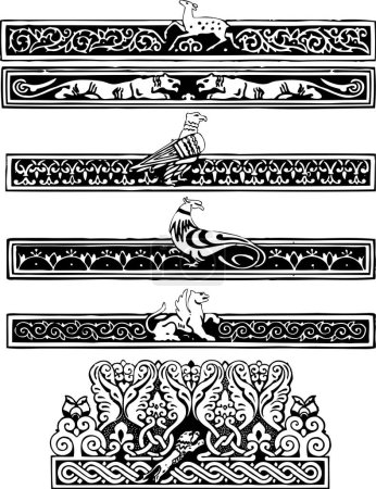 Illustration for Ornament with birds and animals in the Gothic plot. Vector illustration. - Royalty Free Image