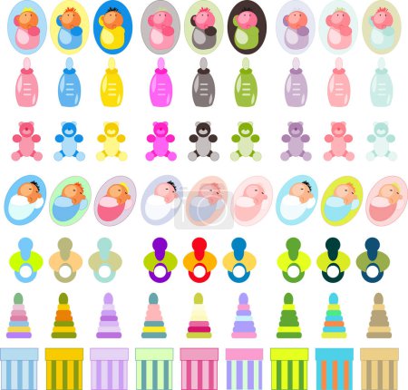 Téléchargez les illustrations : Jouets pour bébés. ensemble d'icônes de jouets. illustration vectorielle - en licence libre de droit