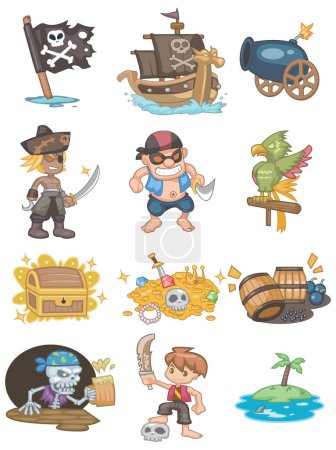 Illustration for Pirate cartoon icons set, vector illustration - Royalty Free Image