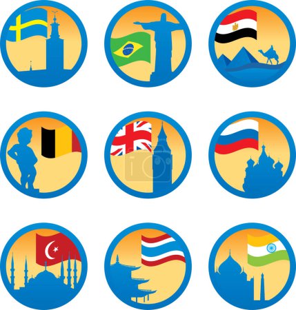 Ilustración de Conjunto de iconos planos con banderas de país - Imagen libre de derechos