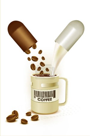 Illustration for Illustration of coffee capsule with cup on white background - Royalty Free Image