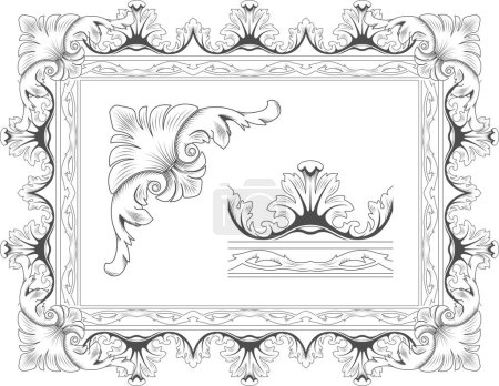 Ilustración de Marco vintage con elementos florales y ornamentos. ilustración vectorial. - Imagen libre de derechos