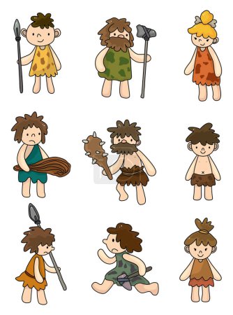 Ilustración de Dibujos animados conjunto de iconos de cavernícola, vector - Imagen libre de derechos