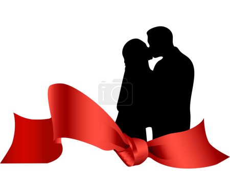 Téléchargez les illustrations : Couple amoureux baisers sur une décoration colorée - en licence libre de droit
