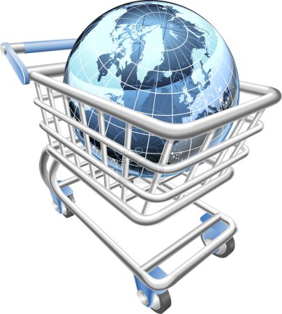 Illustration for Globe with trolley isolated on a white background. - Royalty Free Image