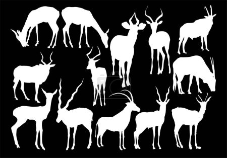 Téléchargez les illustrations : Silhouettes antilopes sur fond blanc - en licence libre de droit