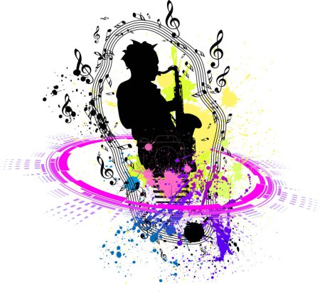 Ilustración de Músico y notas musicales con un fondo musical. - Imagen libre de derechos