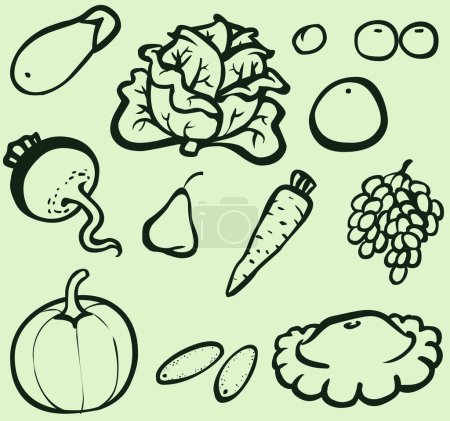 Illustration for Set of hand - drawn fruits and vegetables - Royalty Free Image