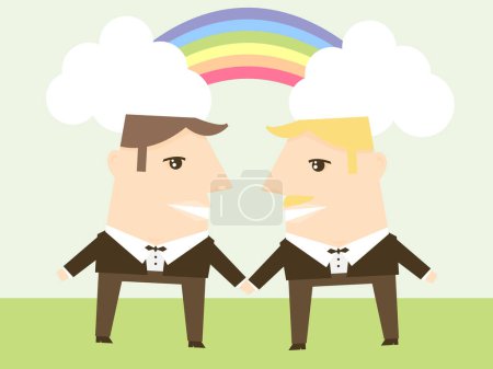 Téléchargez les illustrations : Un gay mâle couple sous un arc-en-ciel. - en licence libre de droit