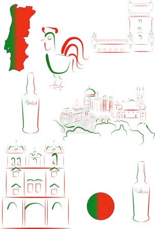 Téléchargez les illustrations : Ensemble de vues et symboles stylisés vectoriels du Portugal - en licence libre de droit