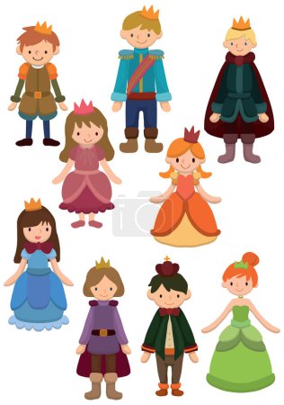 Ilustración de Dibujos animados Príncipes y princesas iconos - Imagen libre de derechos