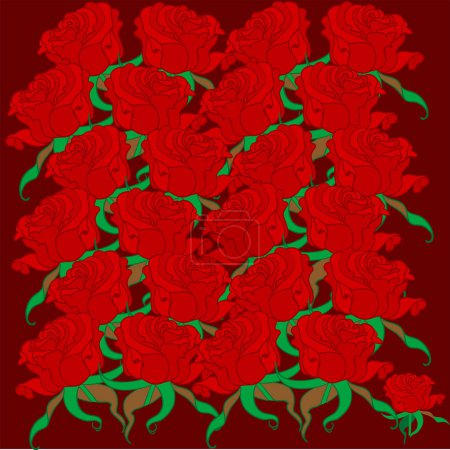 Téléchargez les illustrations : Fond vectoriel sans couture avec des roses rouges. design pour textile, papier peint, tissu, impression, emballage - en licence libre de droit
