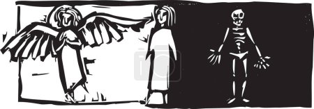 Illustration for Person standing between angelic image and skeleton. - Royalty Free Image