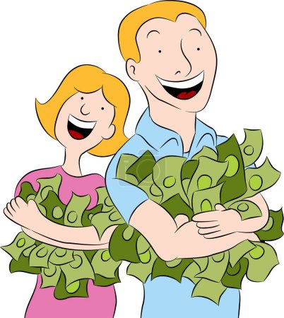 Illustration for An image of a people holding money in their arms. - Royalty Free Image