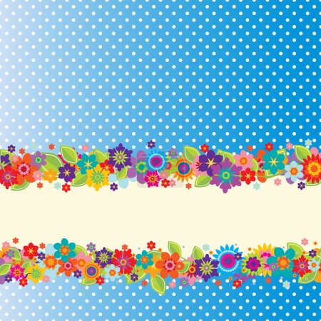 Illustration for Greeting card with flowers, polka dot pattern, vector illustration simple design - Royalty Free Image
