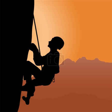 Illustration for Climber silhouette in orange - Royalty Free Image