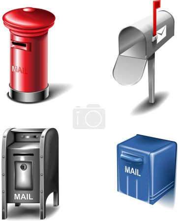 Ilustración de Conjunto de diferentes iconos de correo, ilustración de vectores - Imagen libre de derechos