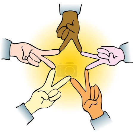Illustration for Vector illustration of people in the shape of a star - Royalty Free Image