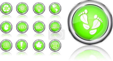 Ilustración de Iconos de la ecología en esferas brillantes verdes, ilustración vectorial - Imagen libre de derechos