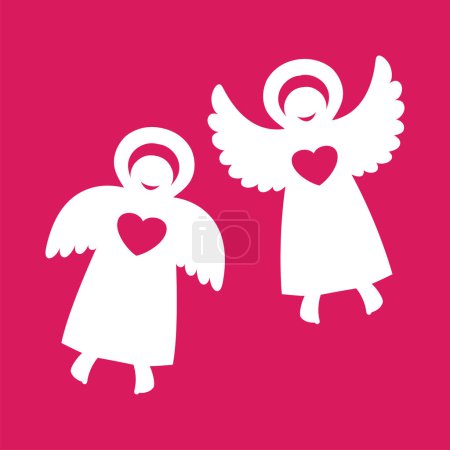 Téléchargez les illustrations : Anges avec des cœurs. illustration vectorielle - en licence libre de droit