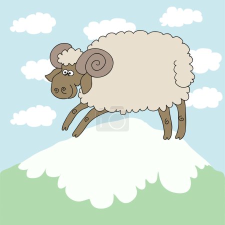Illustration for Cartoon sheep on hill, vector illustration - Royalty Free Image