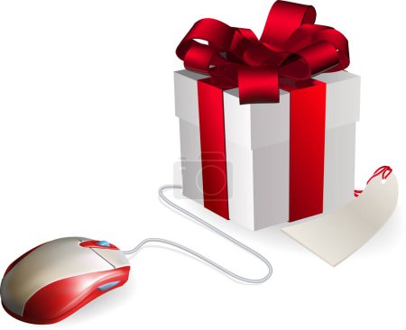 Ilustración de 3d renderizado de caja de regalo con ratón de ordenador - Imagen libre de derechos
