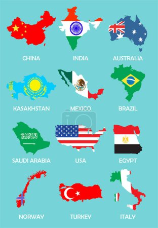 Téléchargez les illustrations : Drapeaux du monde des pays, style plat, illustration vectorielle - en licence libre de droit