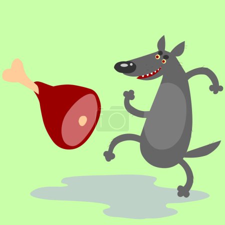 Téléchargez les illustrations : Illustration vectorielle loup et viande - en licence libre de droit