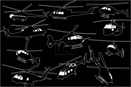 Ilustración de Vector conjunto de siluetas de helicóptero - Imagen libre de derechos