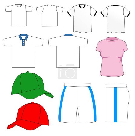 Ilustración de Conjunto de diferentes ropas sobre fondo blanco - Imagen libre de derechos