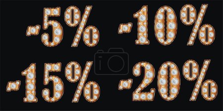Illustration for Golden percent signs. set of percent symbols. - Royalty Free Image