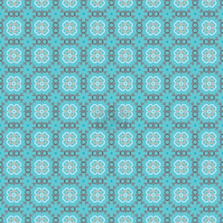 Ilustración de Patrón geométrico sin costuras con flores en gris, azul, verde - Imagen libre de derechos
