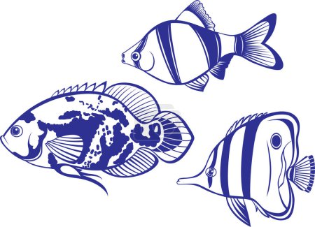 Illustration for Set of marine fish. vector illustration - Royalty Free Image