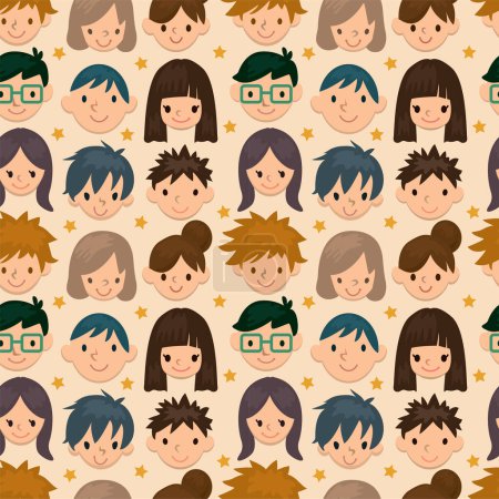 Illustration for Seamless young people faces pattern - Royalty Free Image