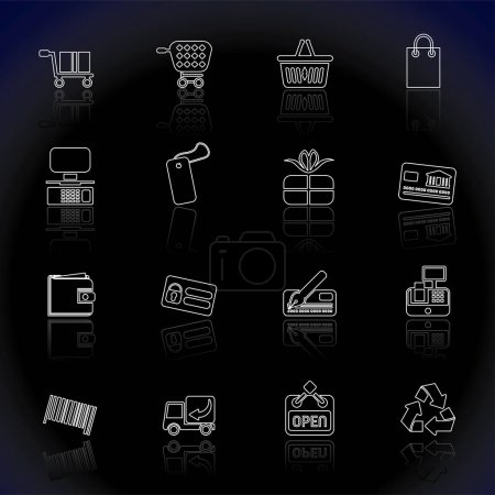Téléchargez les illustrations : Icônes de boutique en ligne simples - Ensemble d'icônes vectorielles - en licence libre de droit