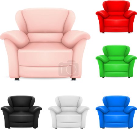 Téléchargez les illustrations : Ensemble de fauteuils de différentes couleurs, illustration vectorielle - en licence libre de droit