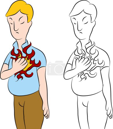 Ilustración de Hombre de dibujos animados con corazón y dolor - Imagen libre de derechos