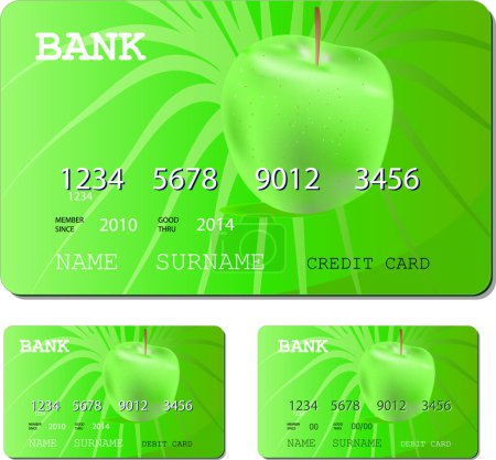 Illustration for Green credit card with apple design, vector illustration - Royalty Free Image