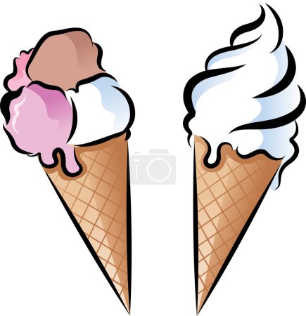 Téléchargez les illustrations : Crème glacée avec deux cônes, illustration vectorielle, couleur, icône - en licence libre de droit