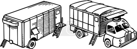 Illustration for Two black and white cartoon trucks - Royalty Free Image