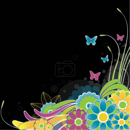 Ilustración de Tarjeta floral con mariposas, ilustración vectorial - Imagen libre de derechos