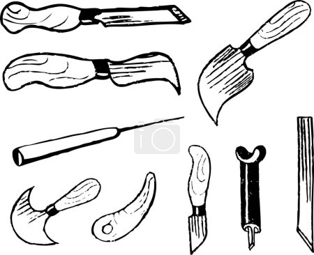 Téléchargez les illustrations : Un ensemble d'outils pour l'art de la sculpture sur bois. Illustration vectorielle
. - en licence libre de droit