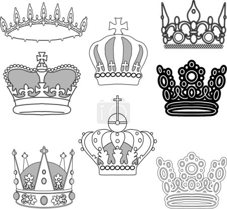 Ilustración de Coronas reales, conjunto de vectores - Imagen libre de derechos