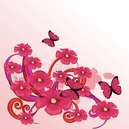 Illustration for Colorful flowers with butterflies. vector illustration design - Royalty Free Image
