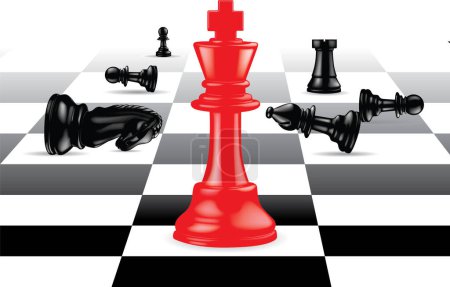Illustration for Red and black chess figures on a white background - Royalty Free Image